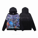 Valley Dreams washed black zip hoodie with a graffiti mural on the front and a plain back