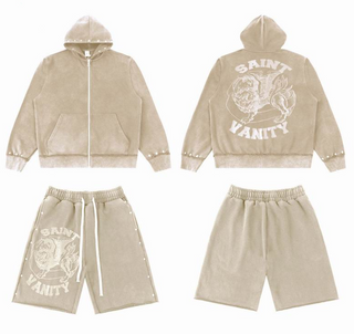 Conjunto de sudadera con capucha y shorts Saint Vanity - Oliva, Gris, Negro, Crema