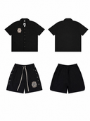 Saint Vanity Snap-Button Shirt & Shorts Set — Black, Brown, Red, front view