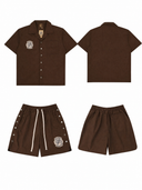 Saint Vanity Snap-Button Shirt & Shorts Set — Black, Brown, Red, product photo 2