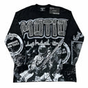 Mixed Emotion Astronaut Guitar Graphic Long Sleeve Tee — Black